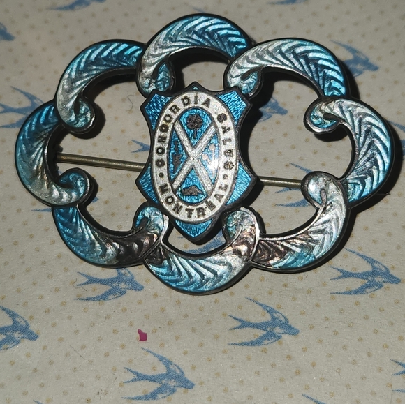 Early Canadian Souvenir Enamel Sterling Concordia Salus Montreal Pin Brooch - Picture 3 of 8